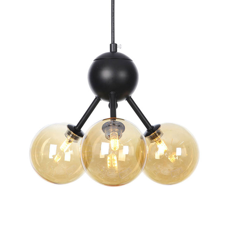 Industrial Living Room Chandelier Lamp With Sputnik Design And Amber/Clear/Smoke Gray Glass - 3/9/12