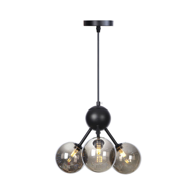 Industrial Orb Chandelier Lamp with Sputnik Design, Amber/Clear/Smoke Gray Glass, 3/9/12 Lights, 13"/27.5"/34" Wide