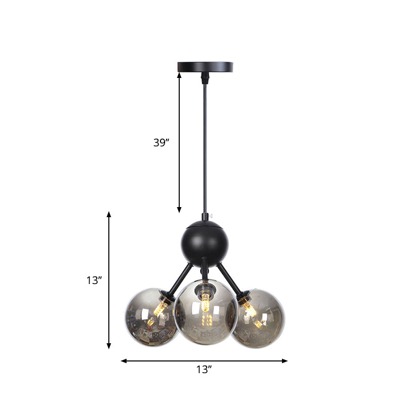 Industrial Orb Chandelier Lamp with Sputnik Design, Amber/Clear/Smoke Gray Glass, 3/9/12 Lights, 13"/27.5"/34" Wide