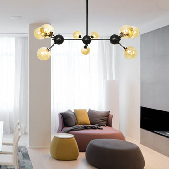 Industrial Living Room Chandelier Lamp With Sputnik Design And Amber/Clear/Smoke Gray Glass - 3/9/12