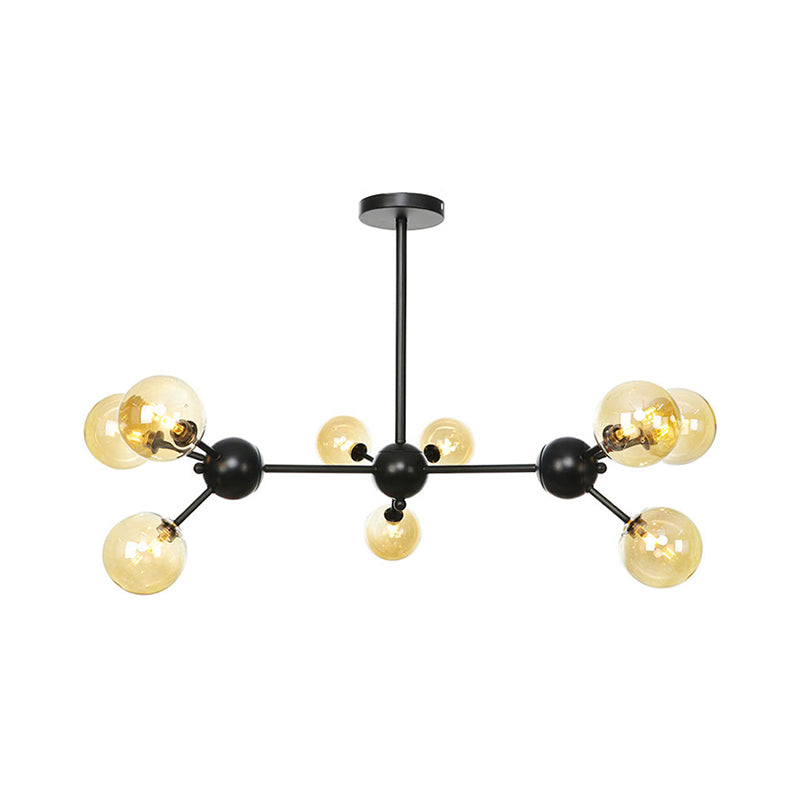 Industrial Orb Chandelier Lamp with Sputnik Design, Amber/Clear/Smoke Gray Glass, 3/9/12 Lights, 13"/27.5"/34" Wide