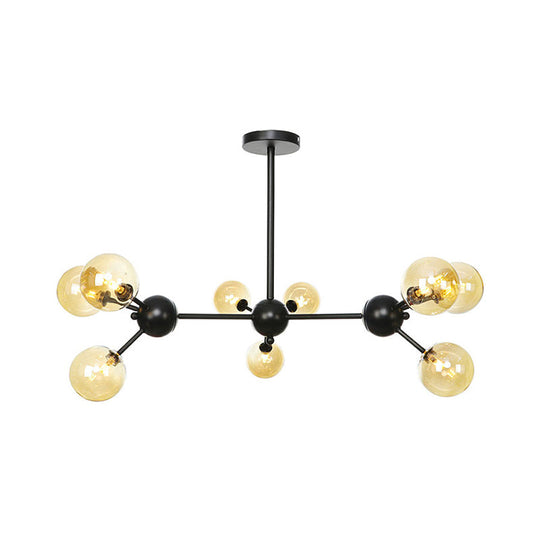 Industrial Orb Chandelier Lamp with Sputnik Design, Amber/Clear/Smoke Gray Glass, 3/9/12 Lights, 13"/27.5"/34" Wide