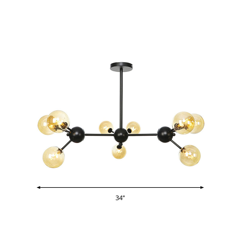 Industrial Orb Chandelier Lamp with Sputnik Design, Amber/Clear/Smoke Gray Glass, 3/9/12 Lights, 13"/27.5"/34" Wide