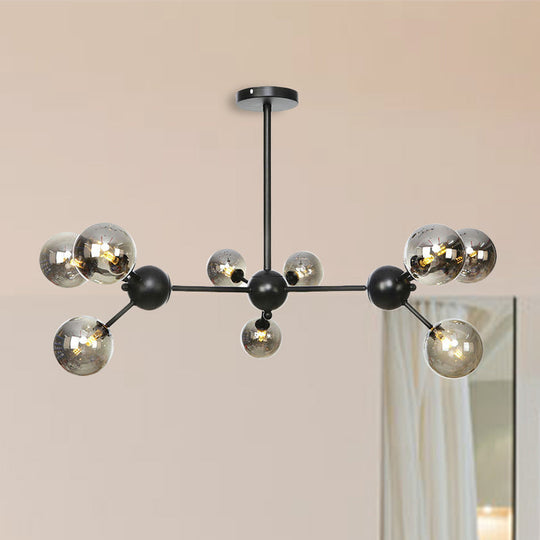 Industrial Orb Chandelier Lamp with Sputnik Design, Amber/Clear/Smoke Gray Glass, 3/9/12 Lights, 13"/27.5"/34" Wide