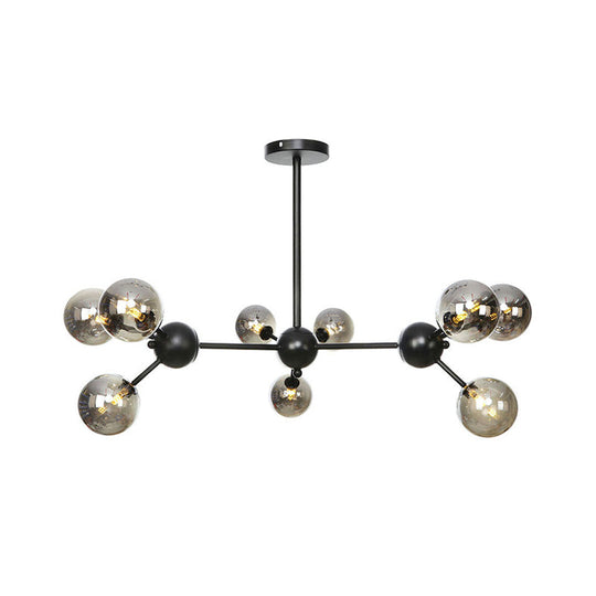 Industrial Orb Chandelier Lamp with Sputnik Design, Amber/Clear/Smoke Gray Glass, 3/9/12 Lights, 13"/27.5"/34" Wide