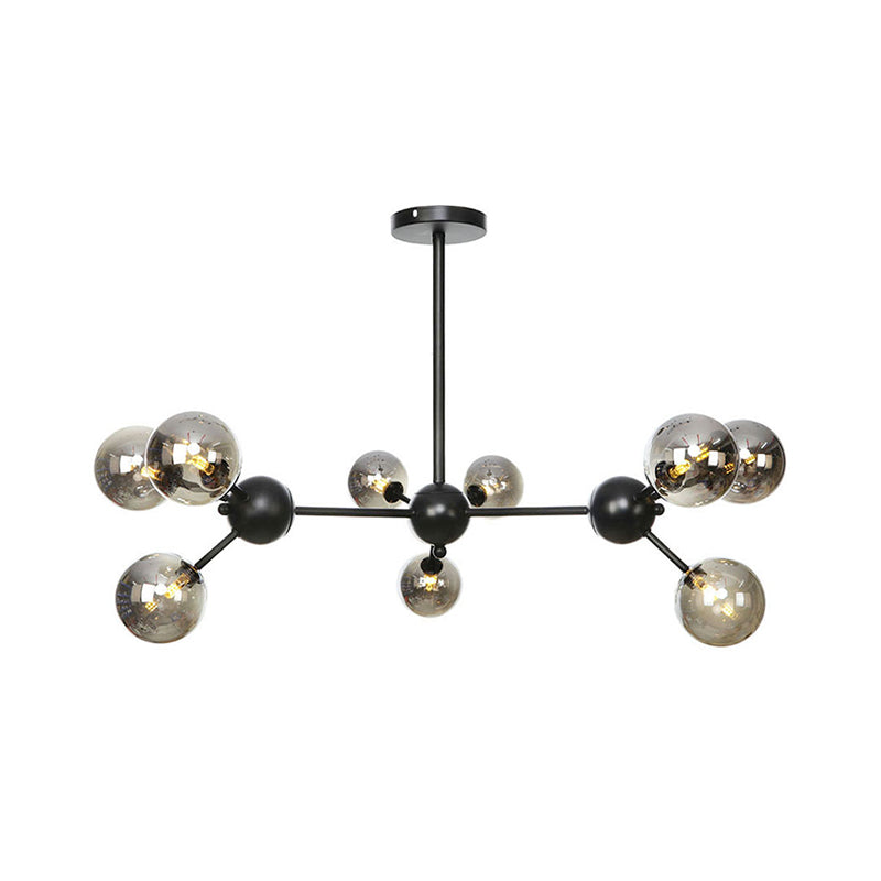 Industrial Living Room Chandelier Lamp With Sputnik Design And Amber/Clear/Smoke Gray Glass - 3/9/12