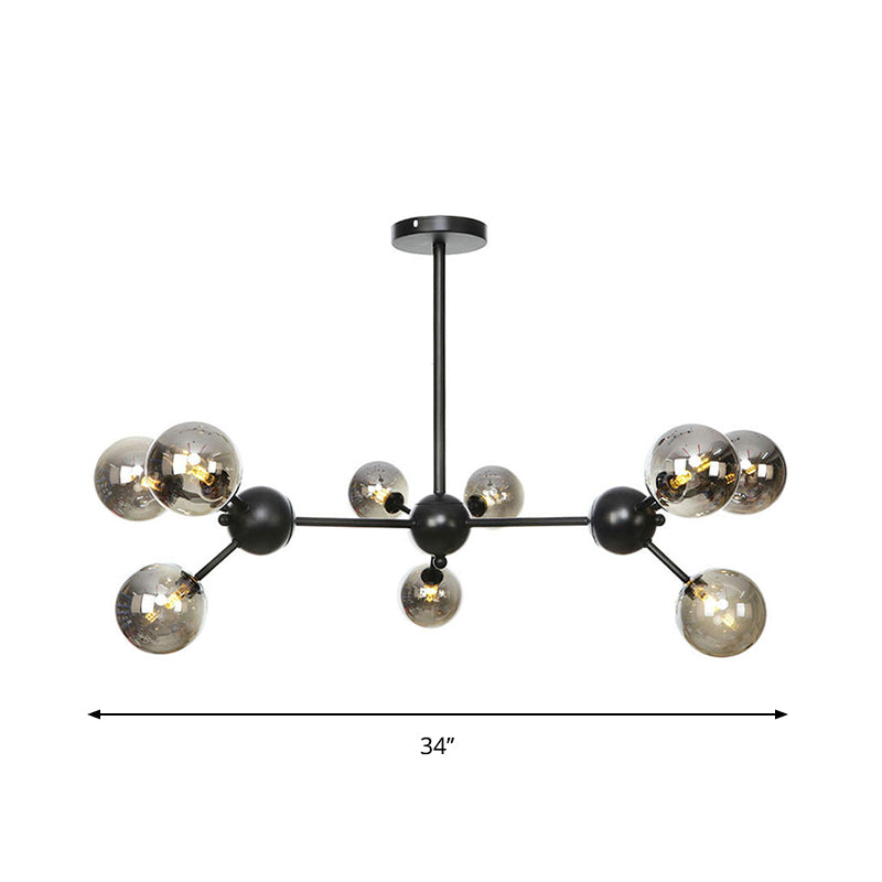 Industrial Orb Chandelier Lamp with Sputnik Design, Amber/Clear/Smoke Gray Glass, 3/9/12 Lights, 13"/27.5"/34" Wide