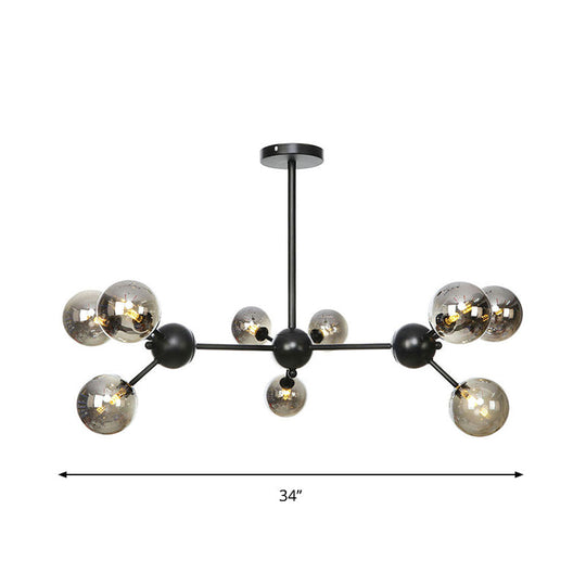 Industrial Living Room Chandelier Lamp With Sputnik Design And Amber/Clear/Smoke Gray Glass - 3/9/12