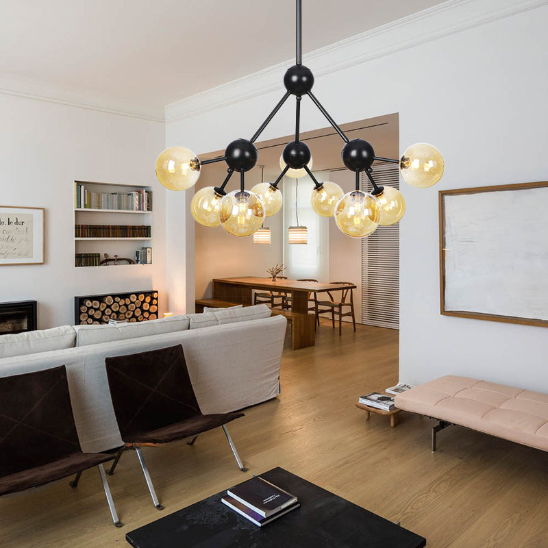 Industrial Living Room Chandelier Lamp With Sputnik Design And Amber/Clear/Smoke Gray Glass - 3/9/12