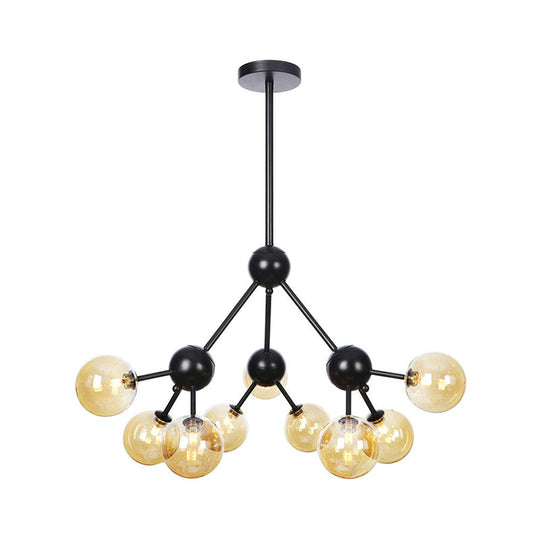 Industrial Orb Chandelier Lamp with Sputnik Design, Amber/Clear/Smoke Gray Glass, 3/9/12 Lights, 13"/27.5"/34" Wide