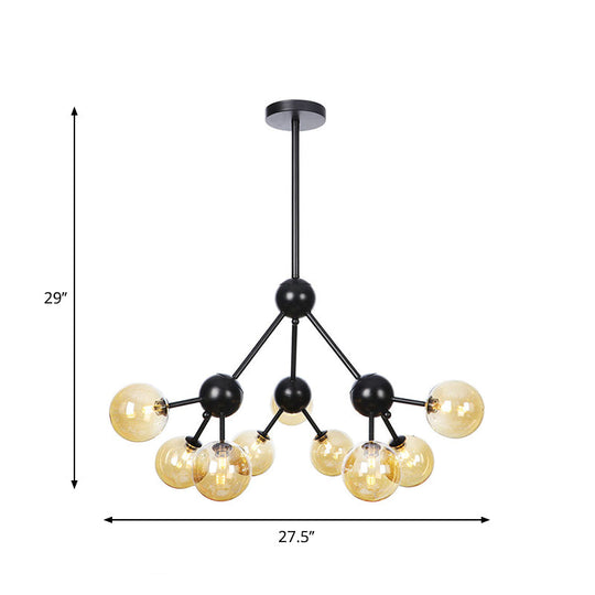 Industrial Orb Chandelier Lamp with Sputnik Design, Amber/Clear/Smoke Gray Glass, 3/9/12 Lights, 13"/27.5"/34" Wide