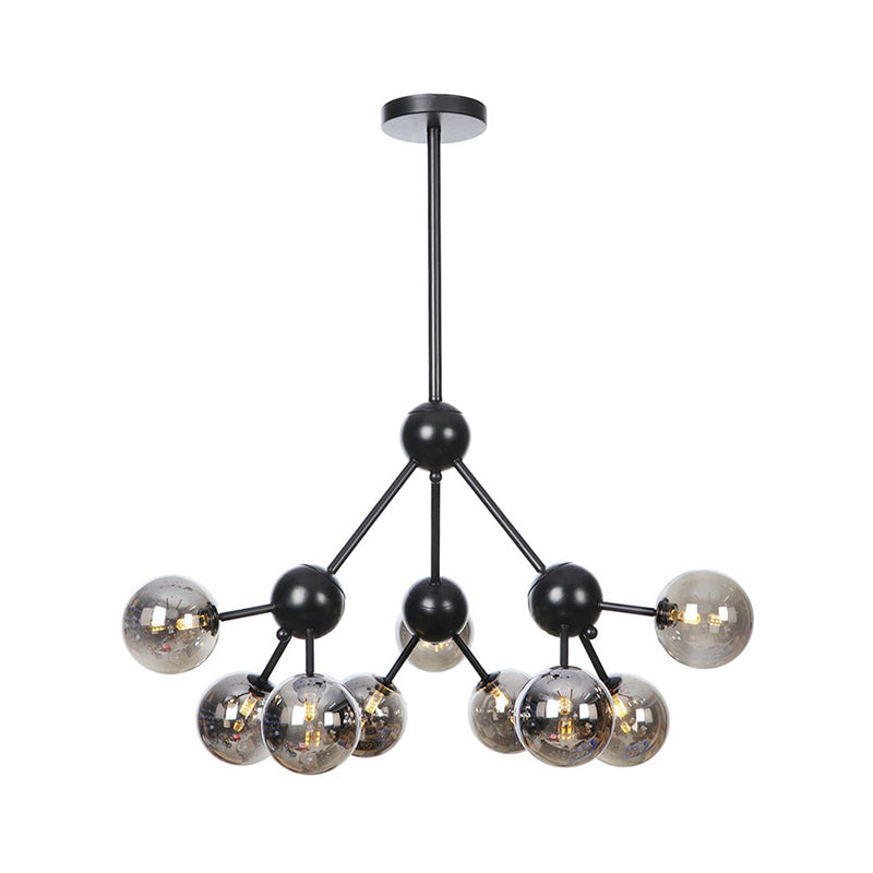 Industrial Orb Chandelier Lamp with Sputnik Design, Amber/Clear/Smoke Gray Glass, 3/9/12 Lights, 13"/27.5"/34" Wide