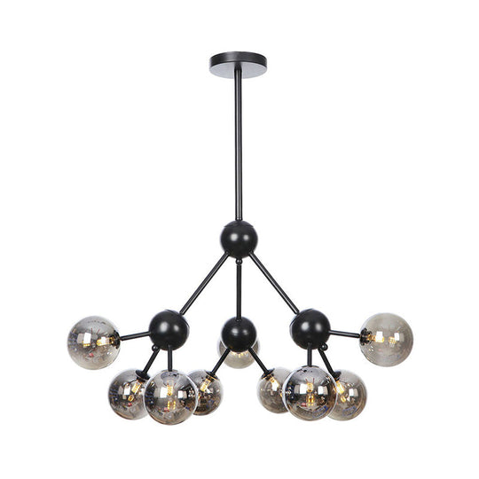 Industrial Living Room Chandelier Lamp With Sputnik Design And Amber/Clear/Smoke Gray Glass - 3/9/12