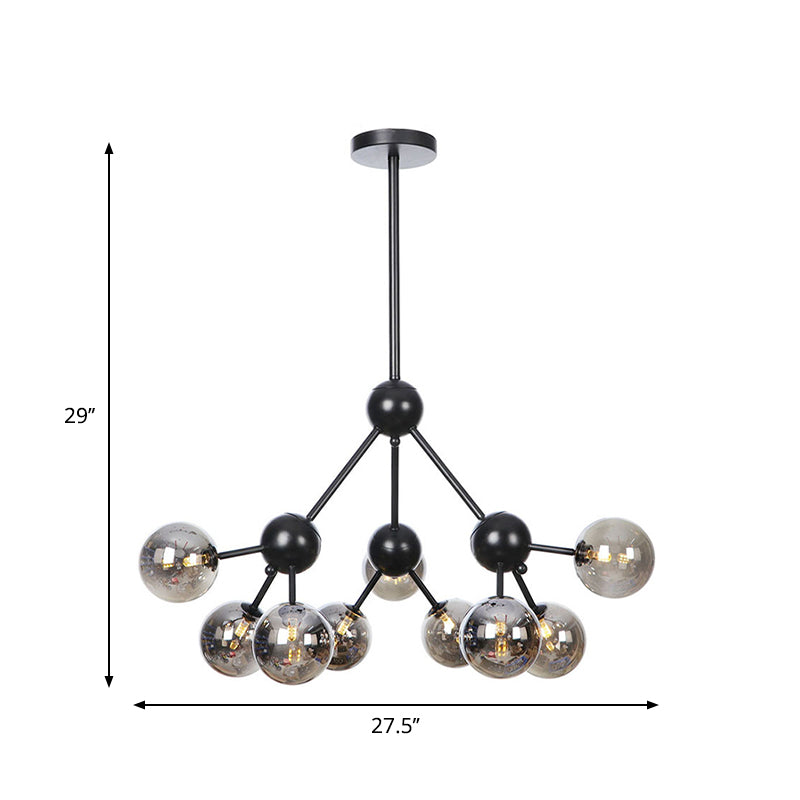 Industrial Orb Chandelier Lamp with Sputnik Design, Amber/Clear/Smoke Gray Glass, 3/9/12 Lights, 13"/27.5"/34" Wide