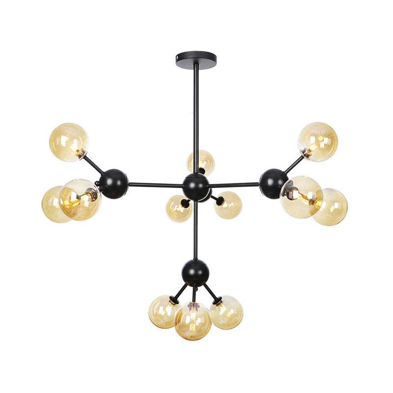 Industrial Orb Chandelier Lamp with Sputnik Design, Amber/Clear/Smoke Gray Glass, 3/9/12 Lights, 13"/27.5"/34" Wide