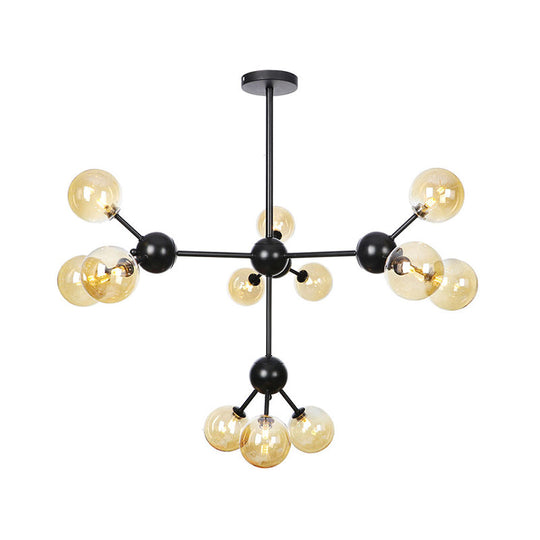 Industrial Orb Chandelier Lamp with Sputnik Design, Amber/Clear/Smoke Gray Glass, 3/9/12 Lights, 13"/27.5"/34" Wide