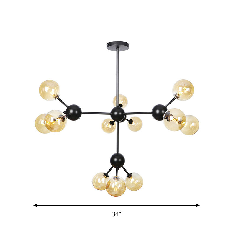 Industrial Orb Chandelier Lamp with Sputnik Design, Amber/Clear/Smoke Gray Glass, 3/9/12 Lights, 13"/27.5"/34" Wide