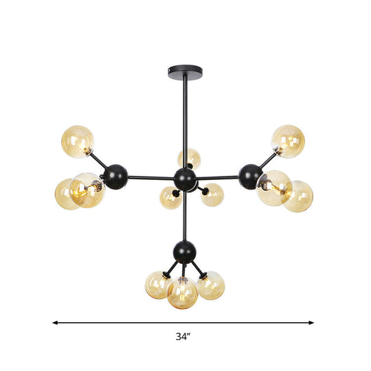 Industrial Orb Chandelier Lamp with Sputnik Design, Amber/Clear/Smoke Gray Glass, 3/9/12 Lights, 13"/27.5"/34" Wide