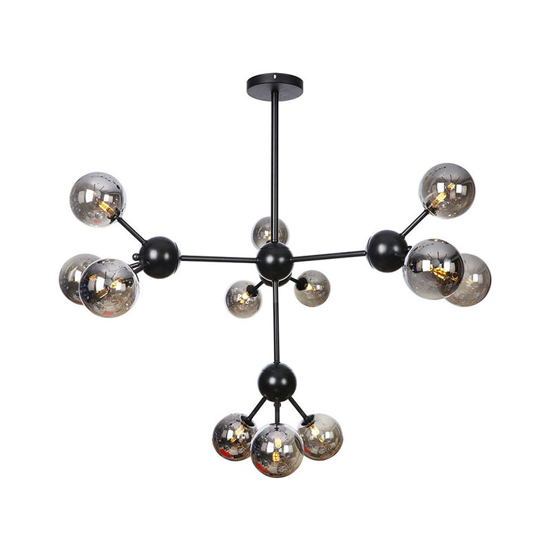 Industrial Orb Chandelier Lamp with Sputnik Design, Amber/Clear/Smoke Gray Glass, 3/9/12 Lights, 13"/27.5"/34" Wide