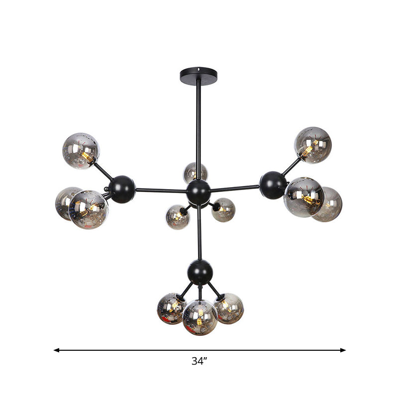 Industrial Orb Chandelier Lamp with Sputnik Design, Amber/Clear/Smoke Gray Glass, 3/9/12 Lights, 13"/27.5"/34" Wide