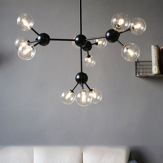 Industrial Orb Chandelier Lamp with Sputnik Design, Amber/Clear/Smoke Gray Glass, 3/9/12 Lights, 13"/27.5"/34" Wide