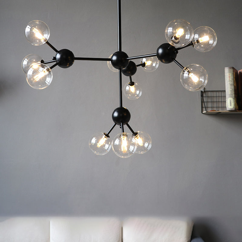 Industrial Living Room Chandelier Lamp With Sputnik Design And Amber/Clear/Smoke Gray Glass - 3/9/12