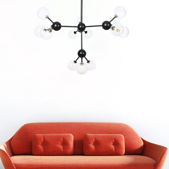 Industrial Living Room Chandelier Lamp With Sputnik Design And Amber/Clear/Smoke Gray Glass - 3/9/12