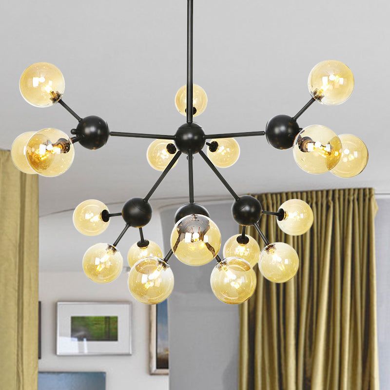 Industrial Orb Chandelier Lamp with Sputnik Design, Amber/Clear/Smoke Gray Glass, 3/9/12 Lights, 13"/27.5"/34" Wide