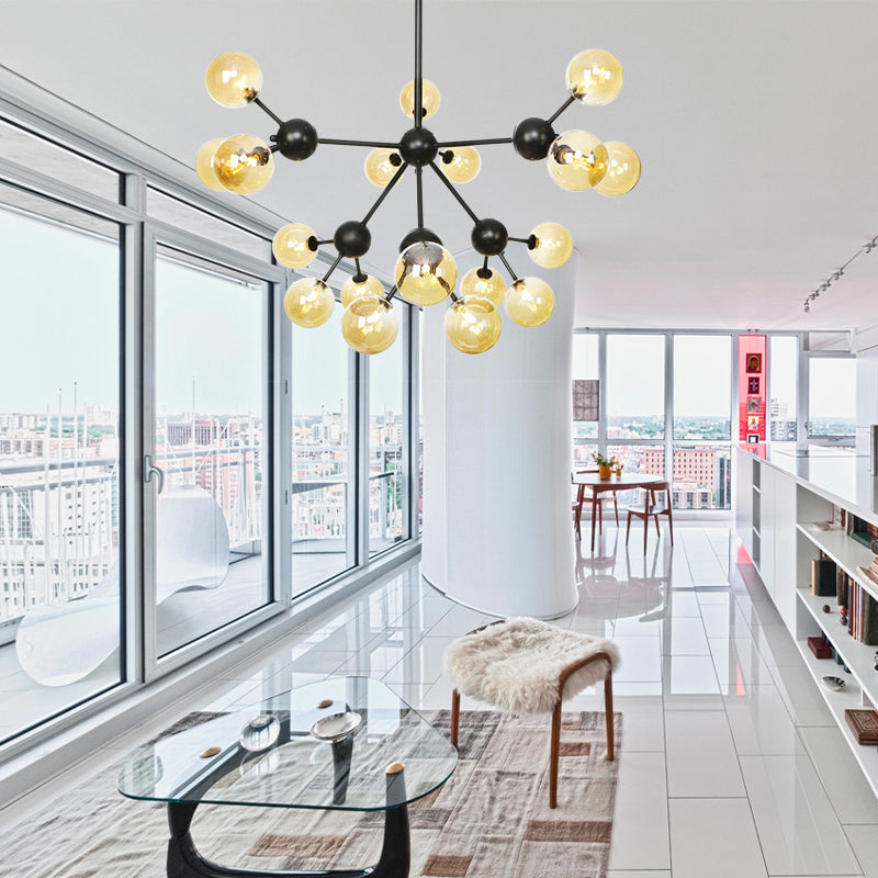 Industrial Living Room Chandelier Lamp With Sputnik Design And Amber/Clear/Smoke Gray Glass - 3/9/12