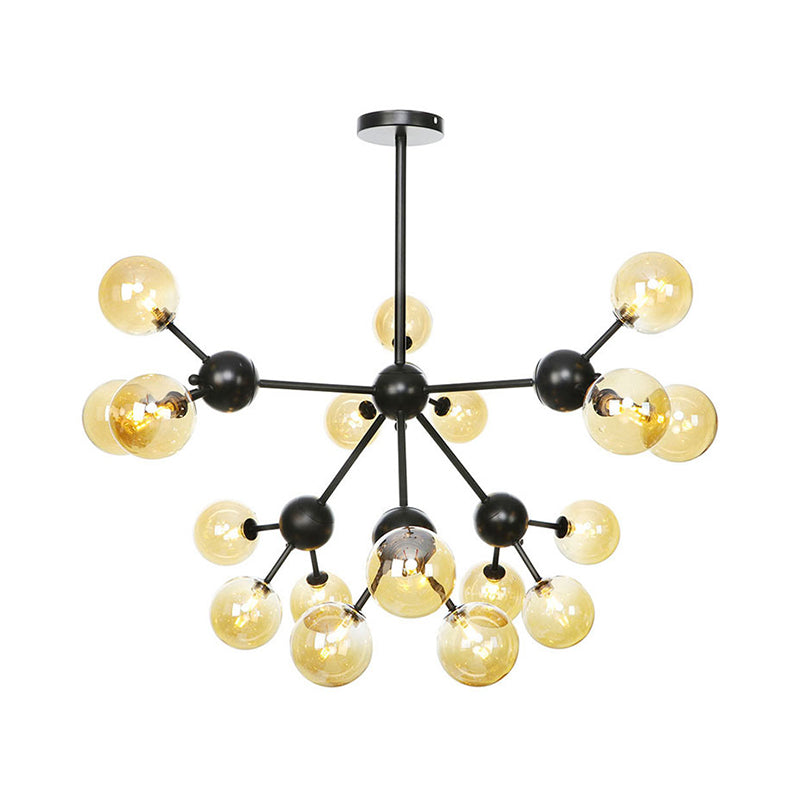 Industrial Orb Chandelier Lamp with Sputnik Design, Amber/Clear/Smoke Gray Glass, 3/9/12 Lights, 13"/27.5"/34" Wide