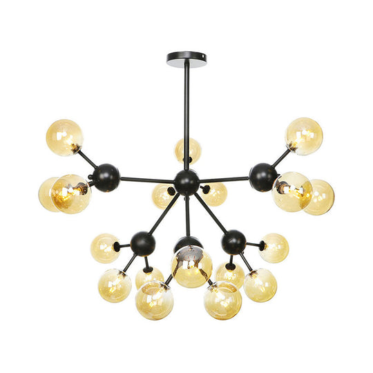 Industrial Orb Chandelier Lamp with Sputnik Design, Amber/Clear/Smoke Gray Glass, 3/9/12 Lights, 13"/27.5"/34" Wide