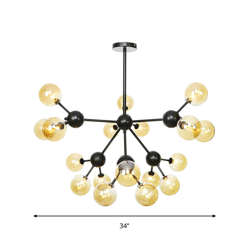 Industrial Orb Chandelier Lamp with Sputnik Design, Amber/Clear/Smoke Gray Glass, 3/9/12 Lights, 13"/27.5"/34" Wide