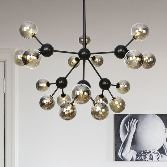 Industrial Orb Chandelier Lamp with Sputnik Design, Amber/Clear/Smoke Gray Glass, 3/9/12 Lights, 13"/27.5"/34" Wide