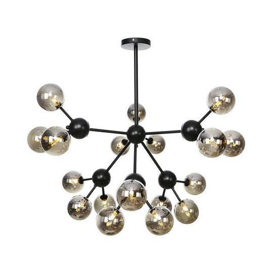 Industrial Orb Chandelier Lamp with Sputnik Design, Amber/Clear/Smoke Gray Glass, 3/9/12 Lights, 13"/27.5"/34" Wide