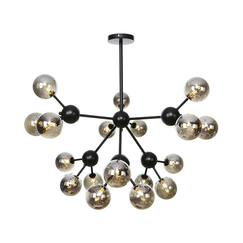 Industrial Living Room Chandelier Lamp With Sputnik Design And Amber/Clear/Smoke Gray Glass - 3/9/12