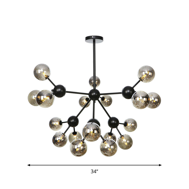 Industrial Orb Chandelier Lamp with Sputnik Design, Amber/Clear/Smoke Gray Glass, 3/9/12 Lights, 13"/27.5"/34" Wide