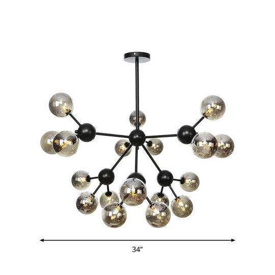 Industrial Living Room Chandelier Lamp With Sputnik Design And Amber/Clear/Smoke Gray Glass - 3/9/12