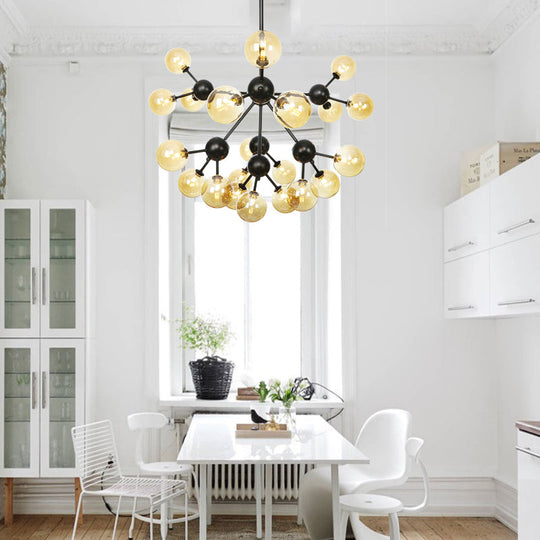 Industrial Living Room Chandelier Lamp With Sputnik Design And Amber/Clear/Smoke Gray Glass - 3/9/12