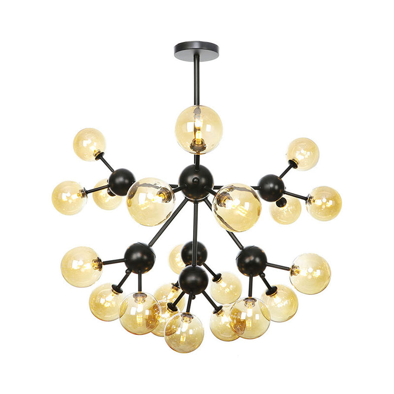 Industrial Orb Chandelier Lamp with Sputnik Design, Amber/Clear/Smoke Gray Glass, 3/9/12 Lights, 13"/27.5"/34" Wide