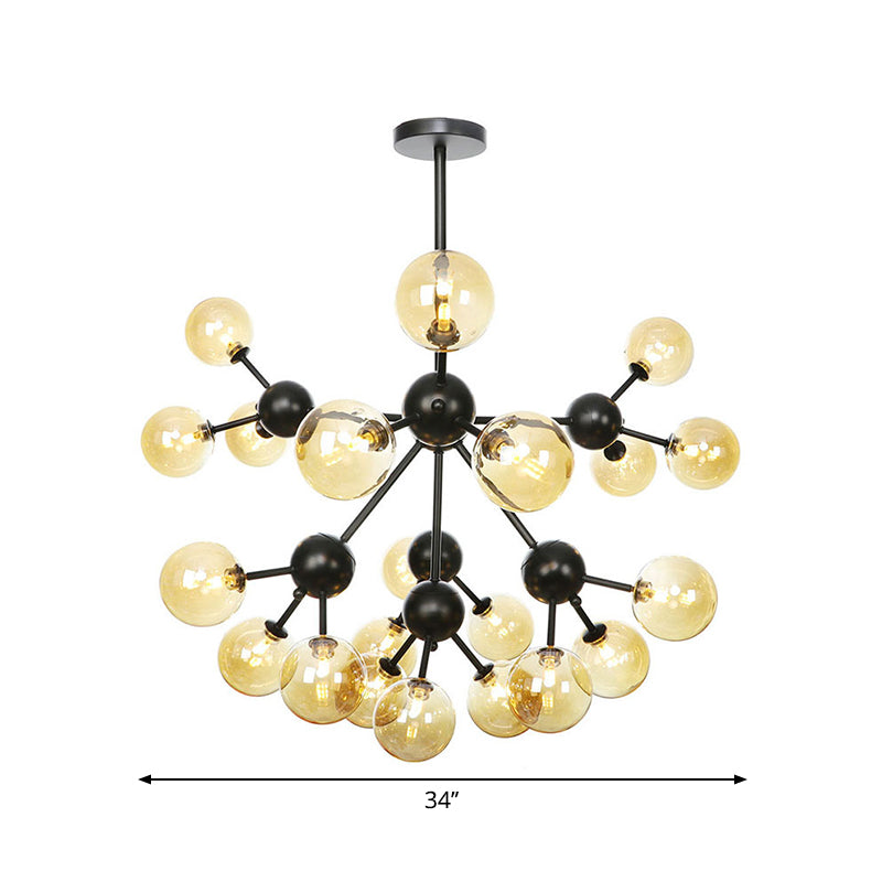 Industrial Orb Chandelier Lamp with Sputnik Design, Amber/Clear/Smoke Gray Glass, 3/9/12 Lights, 13"/27.5"/34" Wide