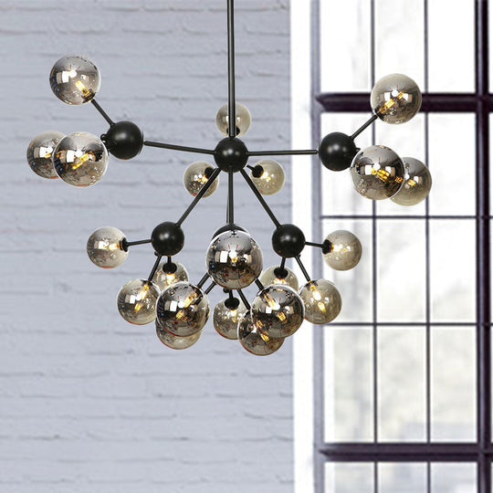 Industrial Orb Chandelier Lamp with Sputnik Design, Amber/Clear/Smoke Gray Glass, 3/9/12 Lights, 13"/27.5"/34" Wide