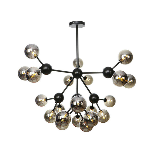 Industrial Orb Chandelier Lamp with Sputnik Design, Amber/Clear/Smoke Gray Glass, 3/9/12 Lights, 13"/27.5"/34" Wide