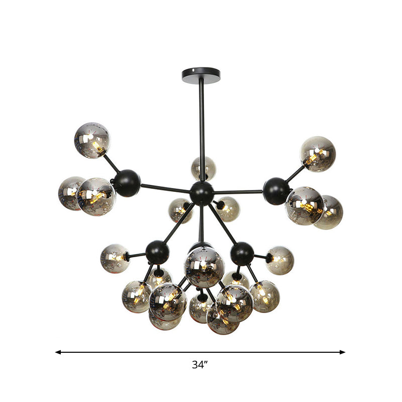 Industrial Orb Chandelier Lamp with Sputnik Design, Amber/Clear/Smoke Gray Glass, 3/9/12 Lights, 13"/27.5"/34" Wide