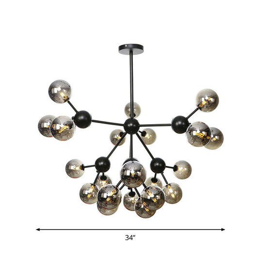 Industrial Living Room Chandelier Lamp With Sputnik Design And Amber/Clear/Smoke Gray Glass - 3/9/12