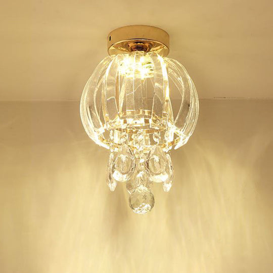 Modern Clear Crystal Glass LED Gold Semi Flush Mount Orb Ceiling Fixture