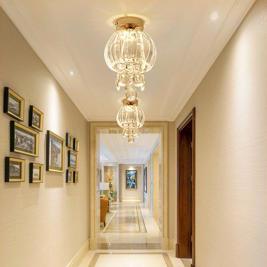 Modern Clear Crystal Glass LED Gold Semi Flush Mount Orb Ceiling Fixture