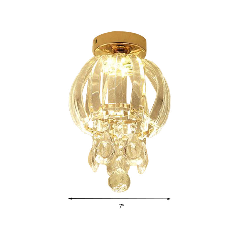 Modern Clear Crystal Glass LED Gold Semi Flush Mount Orb Ceiling Fixture