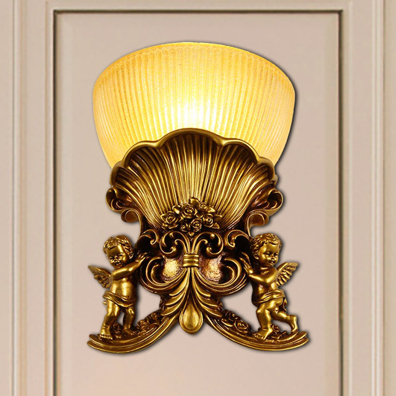 Modern Resin Angel Sconce Light Indoor Wall Mount Beige/Gold/White Finish With Yellow Glass Bowl