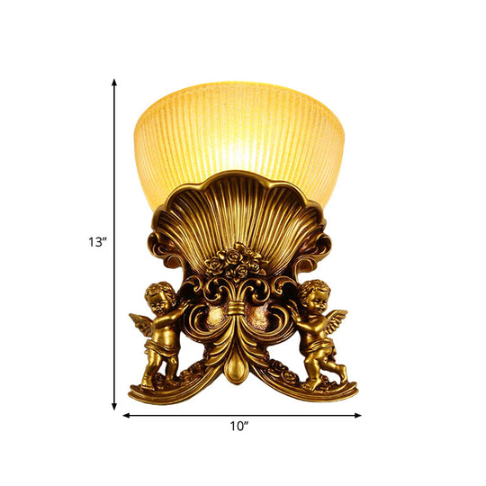 Modern Resin Angel Sconce Light Indoor Wall Mount Beige/Gold/White Finish With Yellow Glass Bowl