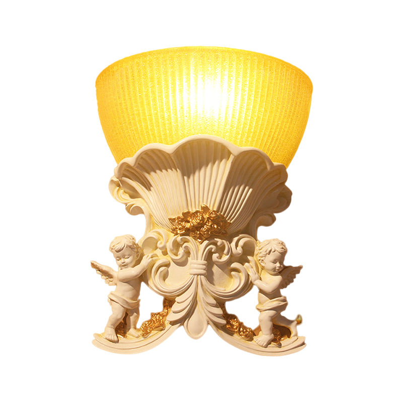 Modern Resin Angel Sconce Light Indoor Wall Mount Beige/Gold/White Finish With Yellow Glass Bowl